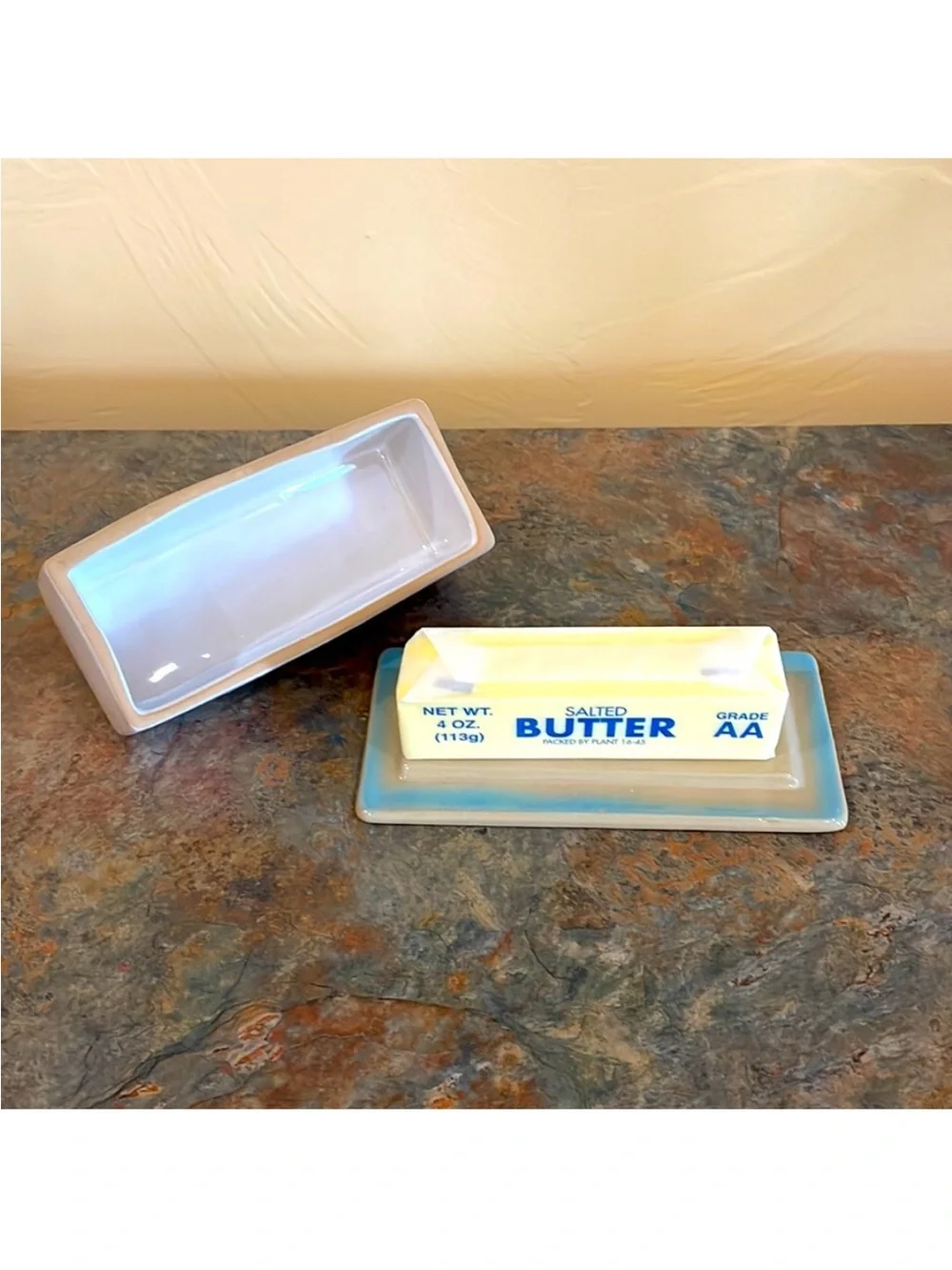Vintage Hand-Painted Sunrise Ceramic Butter Dish